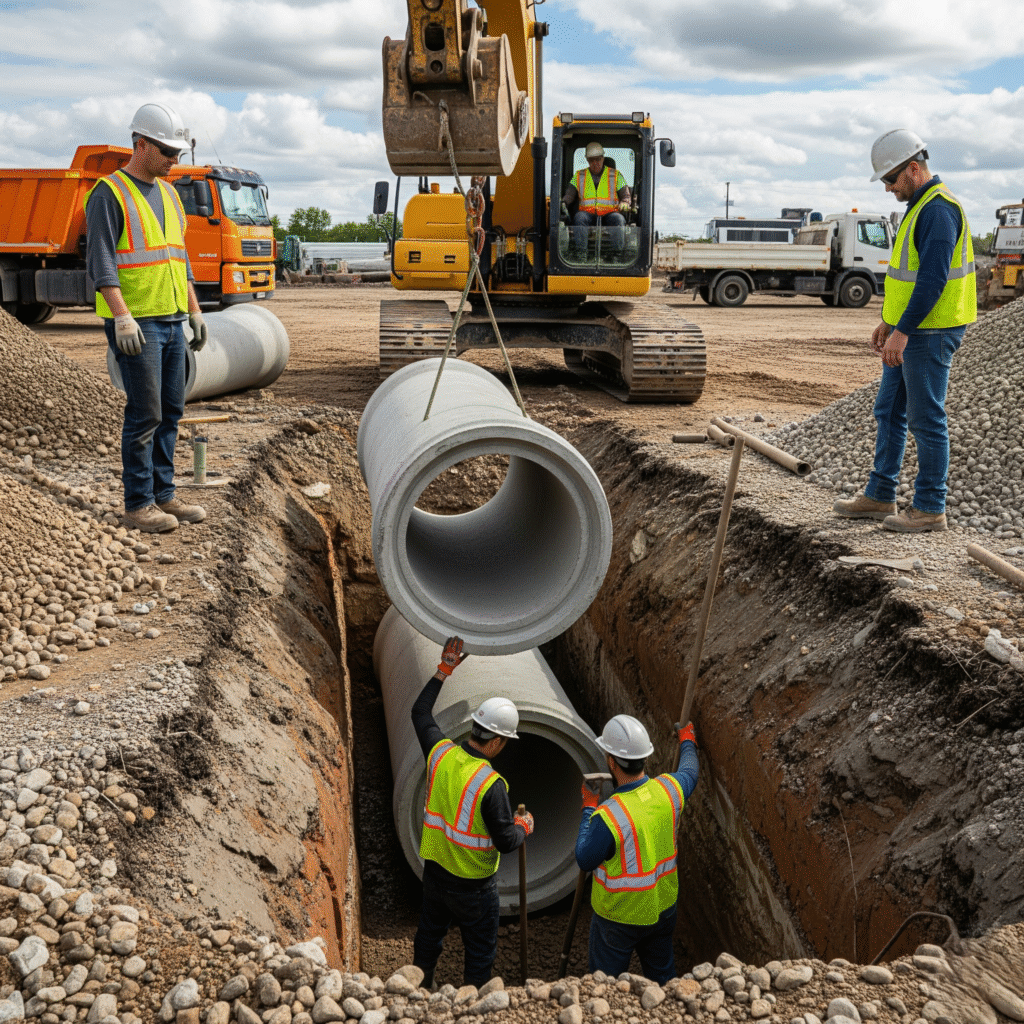 Why Quality Earthwork is the Foundation of Every Miami Construction Project 1 construction workers installing drainage systems