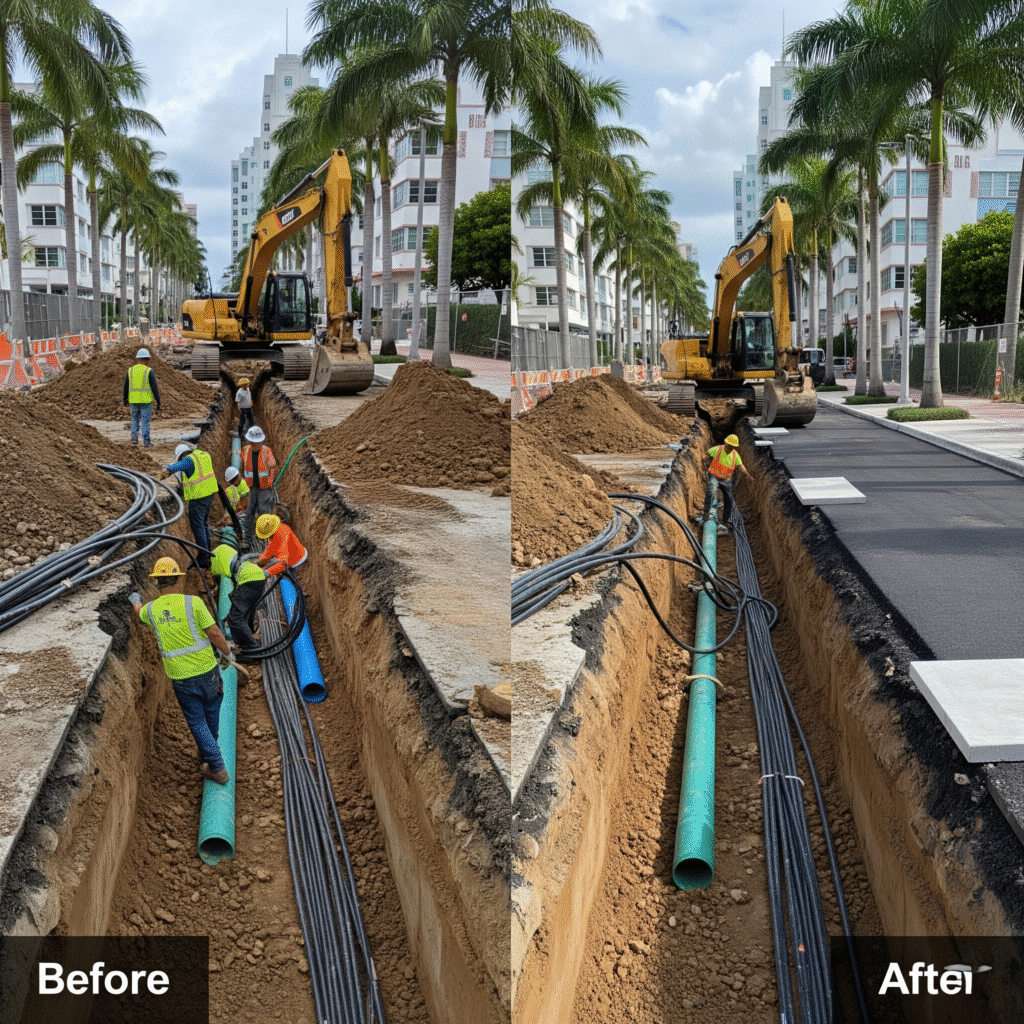 project site with completed underground installation