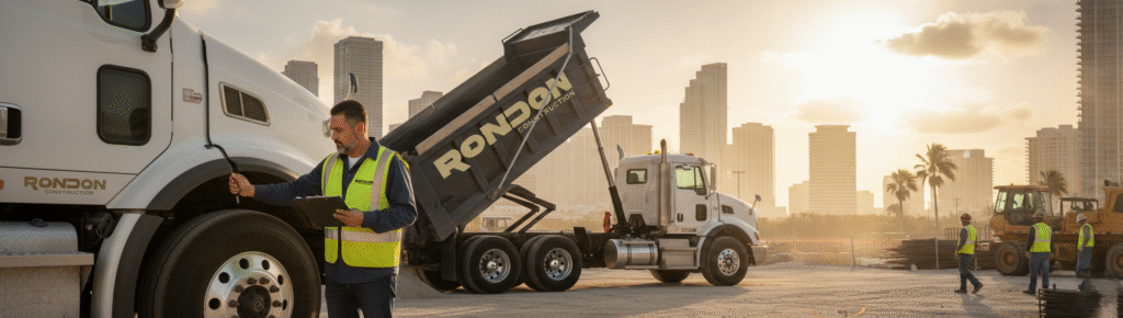 driver performing a pre trip truck inspection.