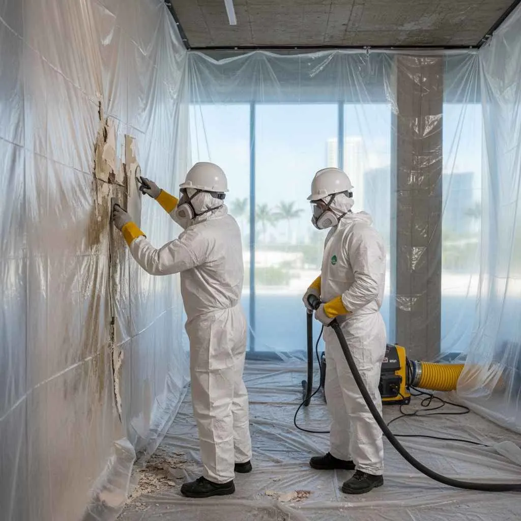 How to Prepare for a Demolition Project in Miami, FL 1 Image of professionals wearing protective gear during hazardous material removal.