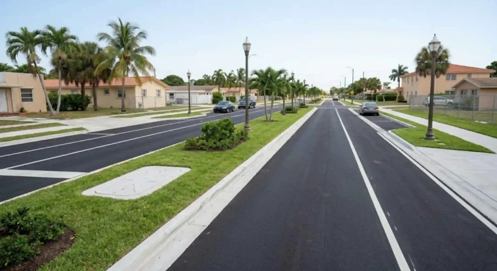 completed restored ground surface after utility installation in a residential area