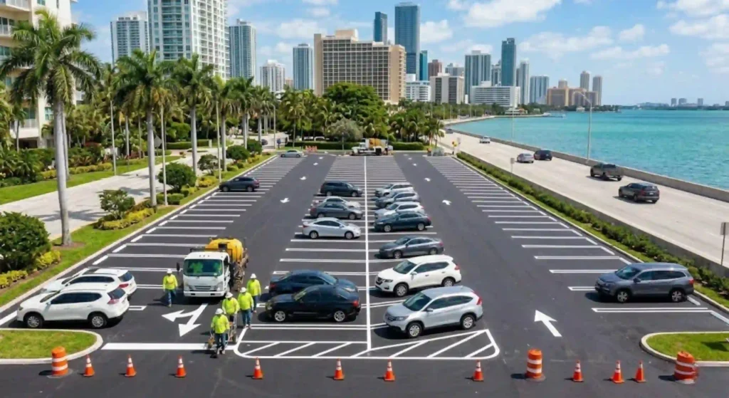 freshly striped parking lot in Miami