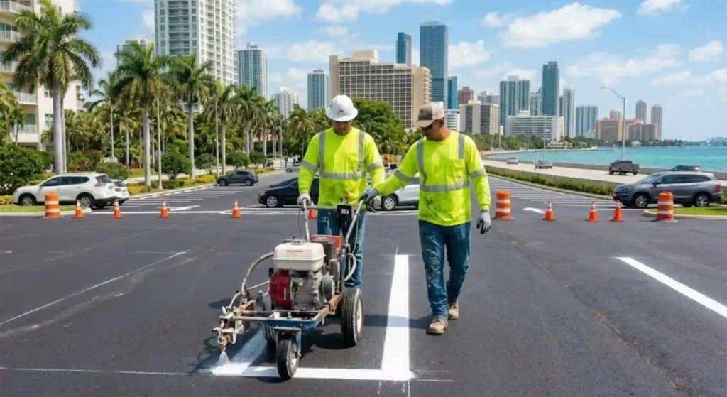 striping machine in action