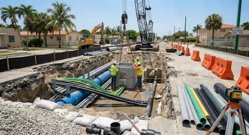 water pipeline installation before backfilling
